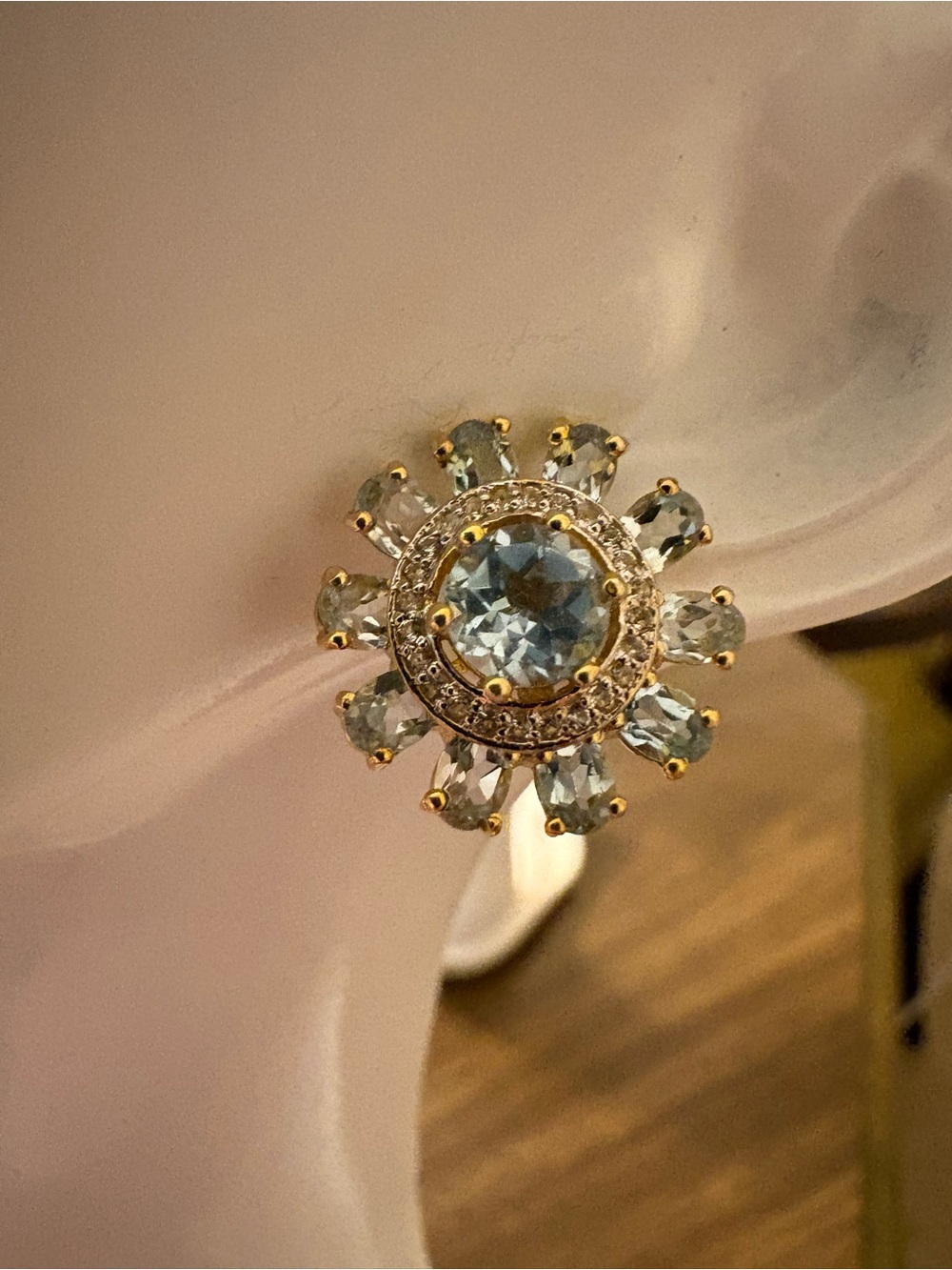 NEW Sterling Silver 6.49 CT Blue White Topaz Floral Stud Earrings 3.35g